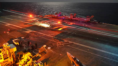 Boeing EA-18G Growler lands on aircraft carrier